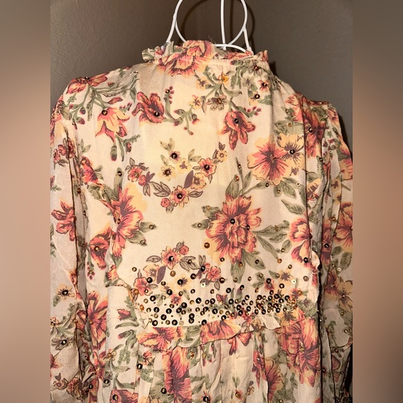 Free People Bali Golden Shimmer Dress Vintage Floral Printed Mini - Picture 7 of 14